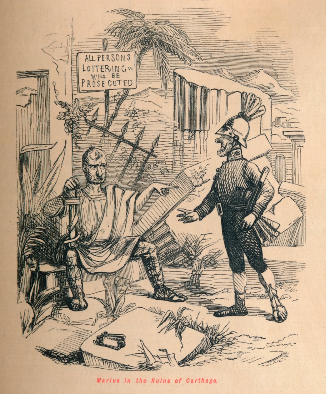 Marius v ruinách Kartága, 1852 od John Leech