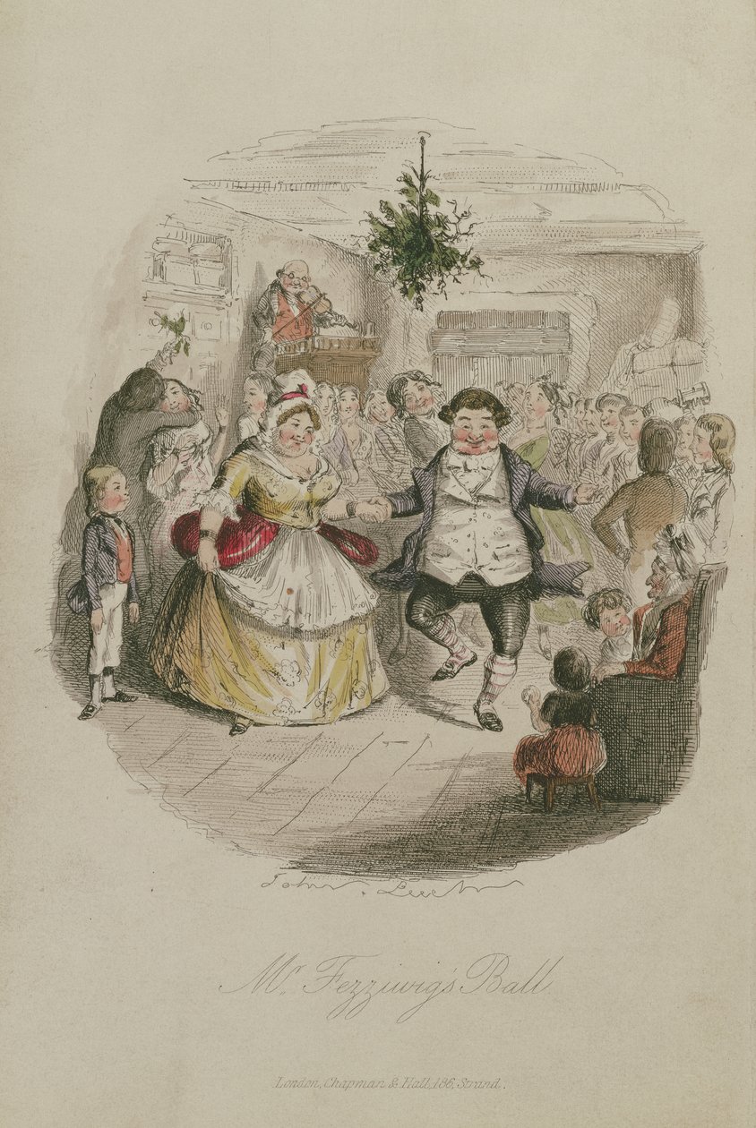 Mr Fezzywigs Ball, ilustrace z Vánoční koledy od Charlese Dickense (1812-1870), pub.1843 (ručně kolorovaná rytina) od John Leech