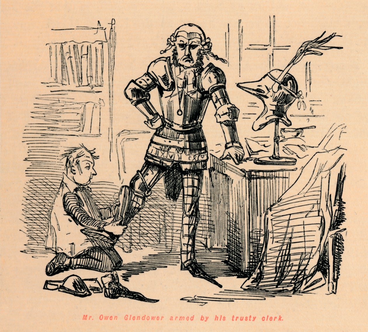 Pan Owen Glendower ozbrojený svým věrným úředníkem, c1860, c1860 od John Leech