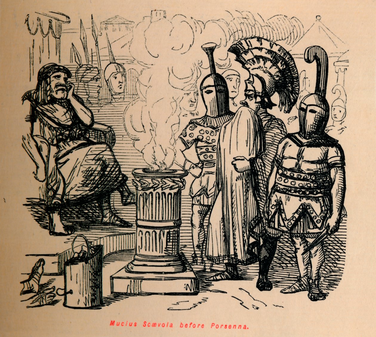 Mucius Scaevola před Porsennou, 1852 od John Leech