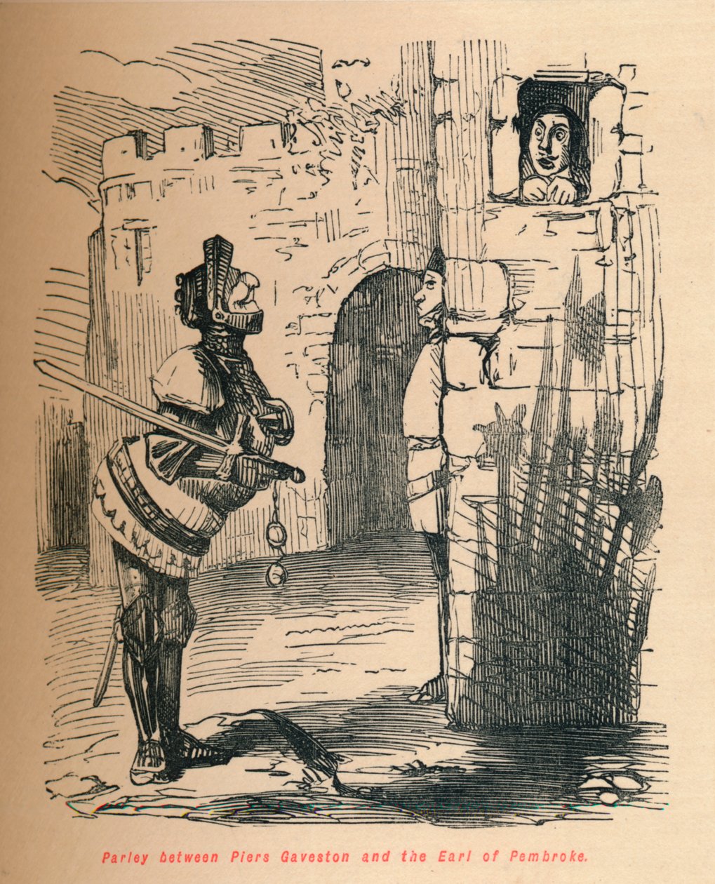 Rozhovor mezi Piersem Gavestonem a hrabětem z Pembroke., c1860, c1860 od John Leech