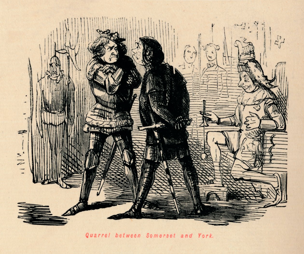 Hádka mezi Somersetem a Yorkem, od John Leech