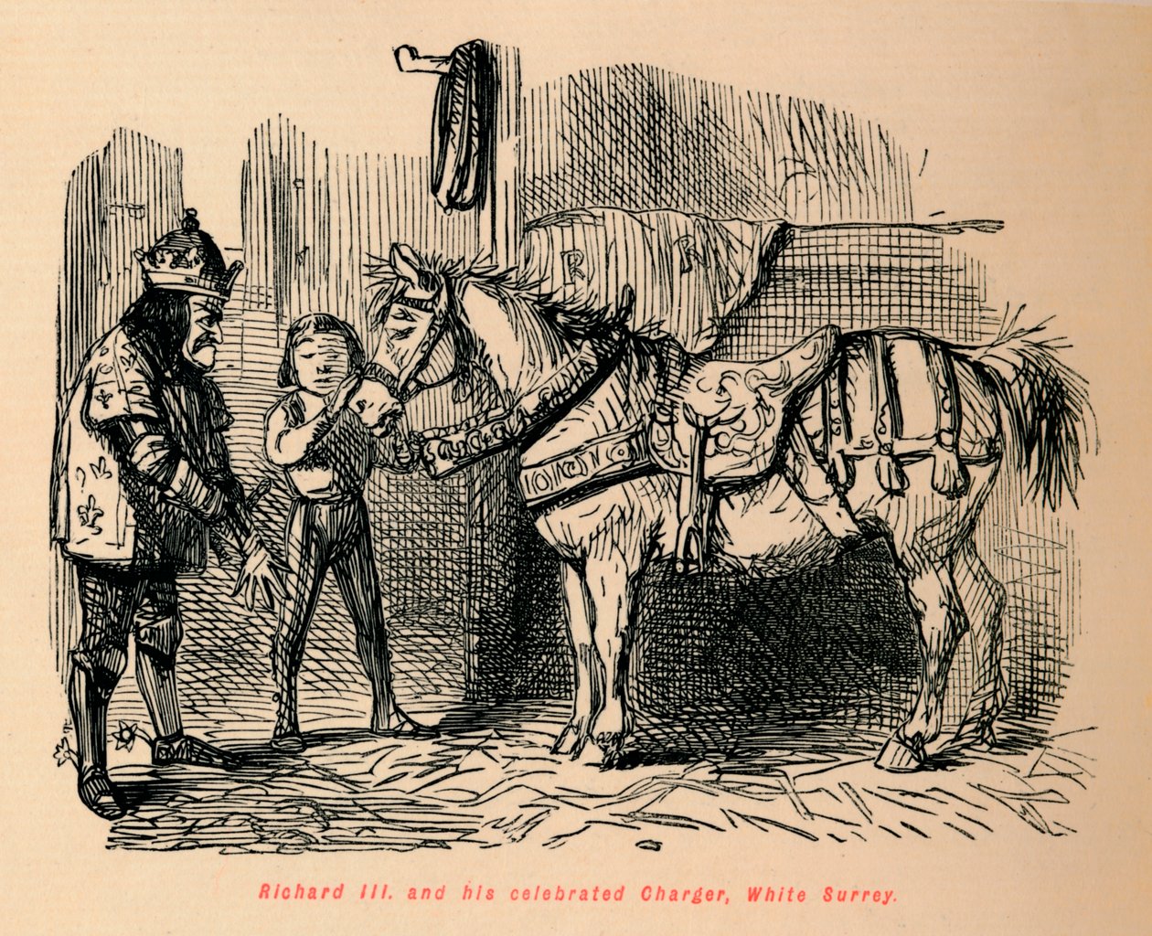 Richard III. a jeho slavný Charger, White Surrey, od John Leech