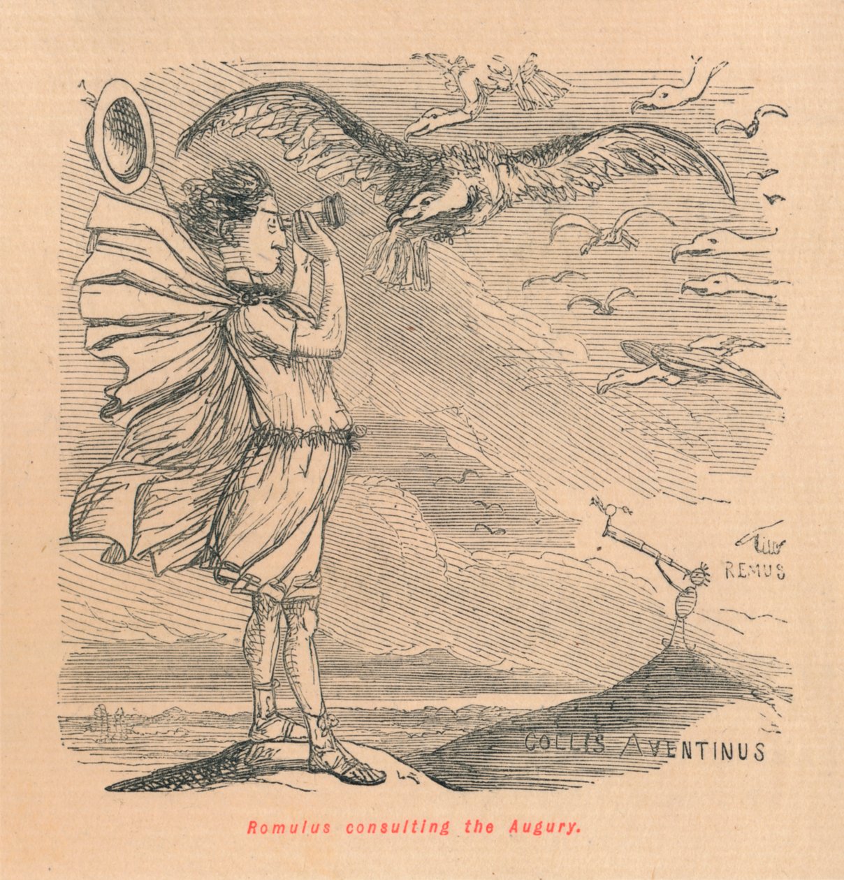 Romulus konzultuje Augury, 1852 od John Leech