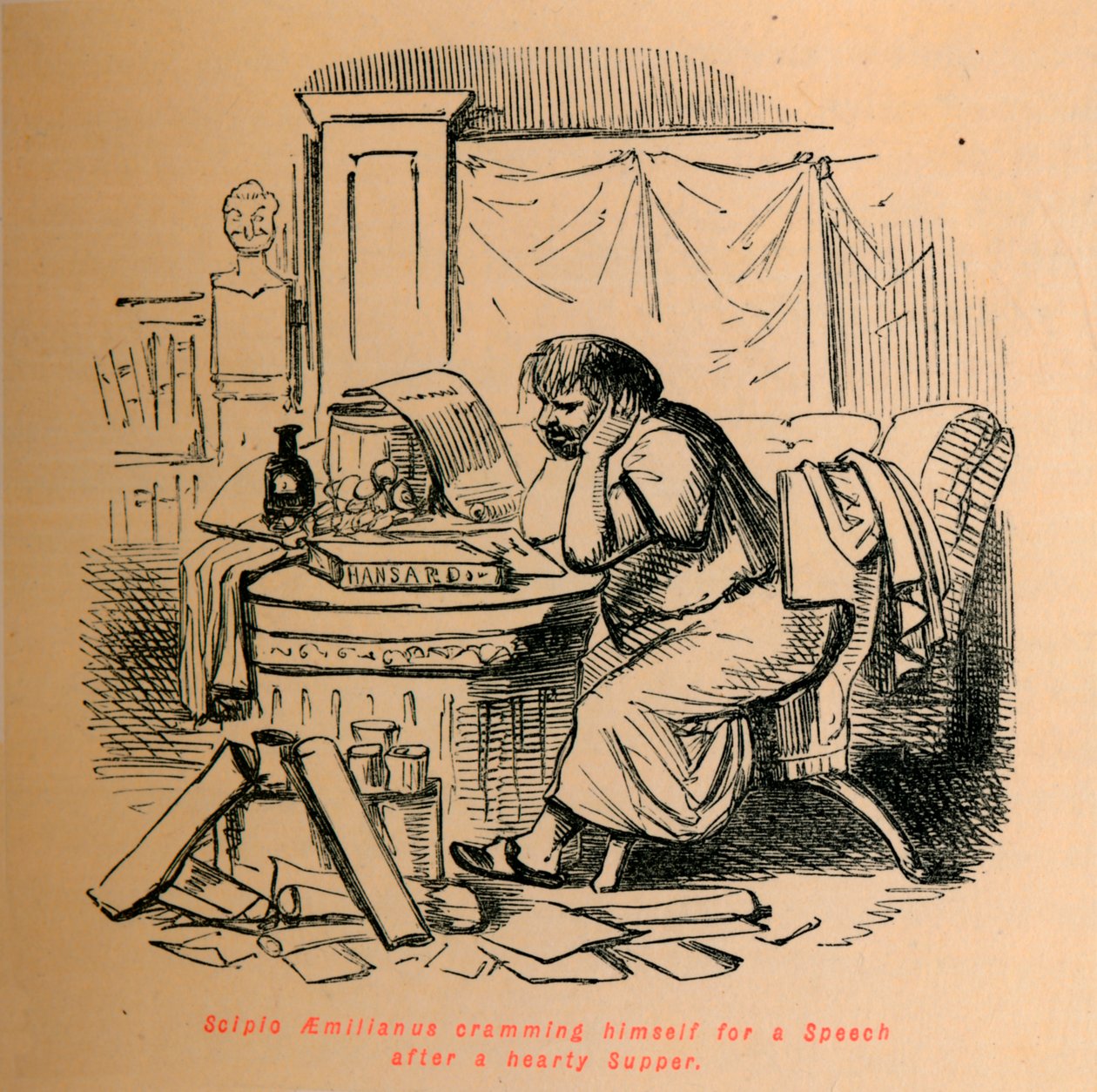 Scipio Aemilianus se cpe na Projev po vydatné večeři, 1852 od John Leech