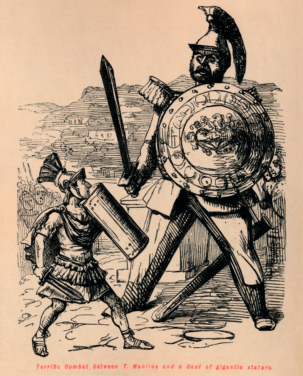Úžasný boj mezi T Manliem a Galií gigantického vzrůstu, 1852 od John Leech