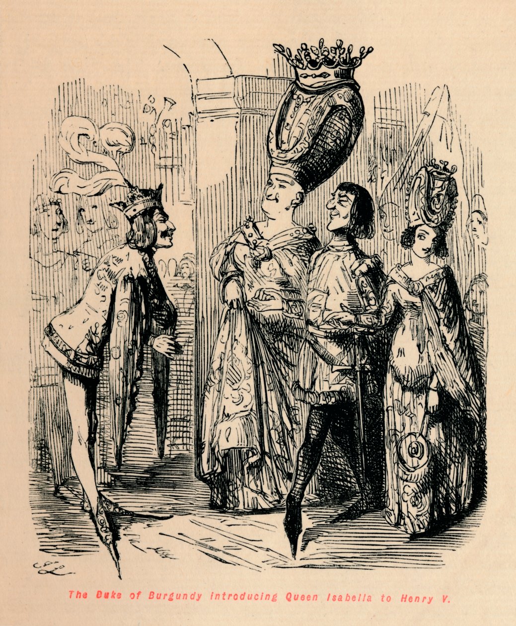 Vévoda z Burgundska představuje královnu Isabellu Jindřichu V., 1860, 1860 od John Leech