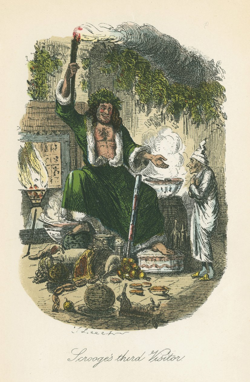 The Ghost of Christmas Present zjevující se Scroogeovi. Ilustrace John Leech (1817-64) pro Charlese Dickense A Christmas Carol, Londýn 1843-1834. od John Leech