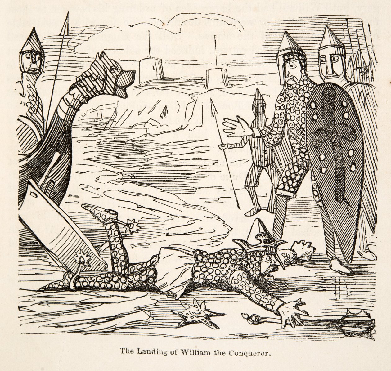 The Landing of William the Conqueror, from The Comic History of England, pub. 1864 (dřevořez) od John Leech