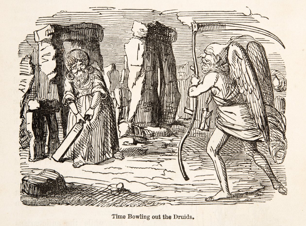 Time Bowling out the Druids, z The Comic History of England, pub. 1864 od John Leech
