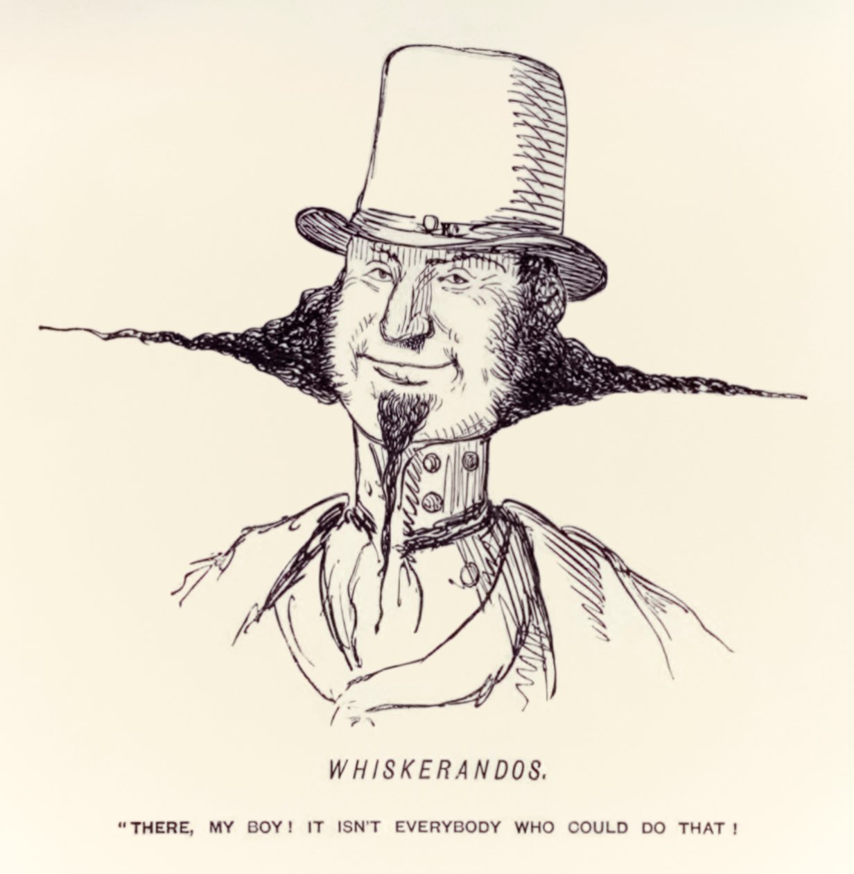 "Whiskerandos" "Tady, můj chlapče! To nemůže udělat každý!" publikoval v satirickém časopise „Punch“ v roce 1854 od John Leech
