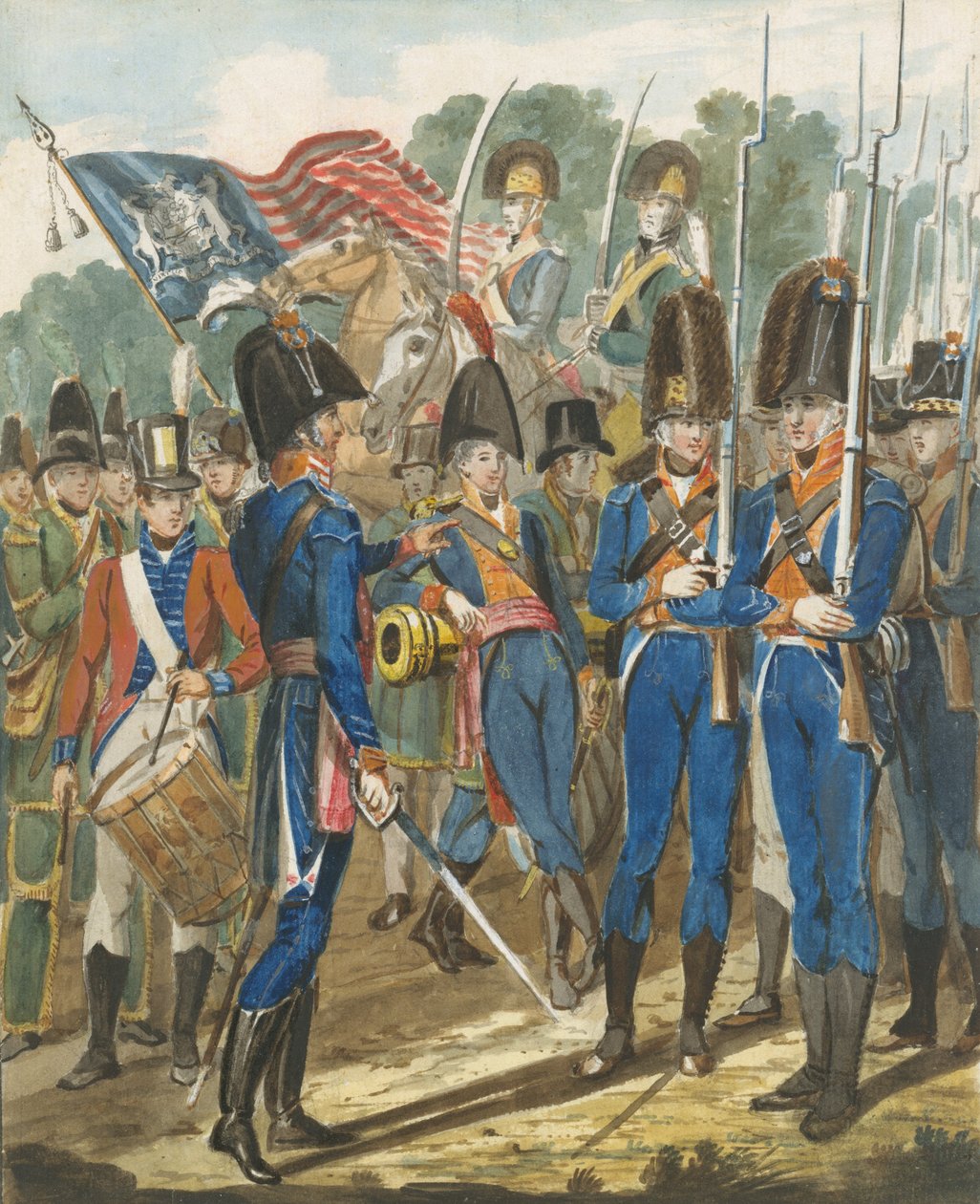 Členové městského vojska a dalších filadelfských vojáků, 1811-ca. 1813. od John Lewis Krimmel