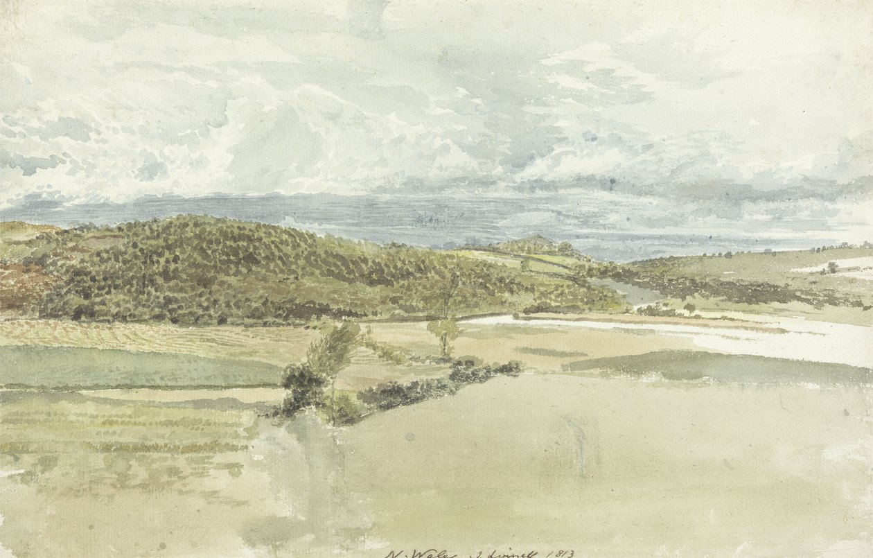 Krajina v severním Walesu, 1813 (wc nad grafitem na papíře) od John Linnell