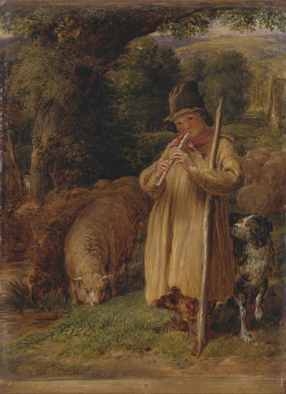 Pastýř hrající na flétnu od John Linnell