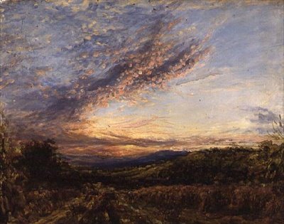Západ slunce nad krajinou Moorland, počátek 50. let 19. století (olej na panelu) od John Linnell