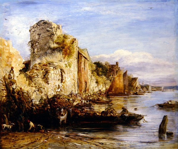 Vykládání lodí, hrad Southampton od John Linnell