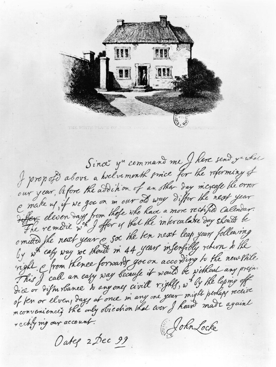 Faksimile dopisu znázorňujícího dům, ve kterém se Locke (1632-1704) narodil ve Wringtonu, Somerset (pero a inkoust na papíře) od John Locke