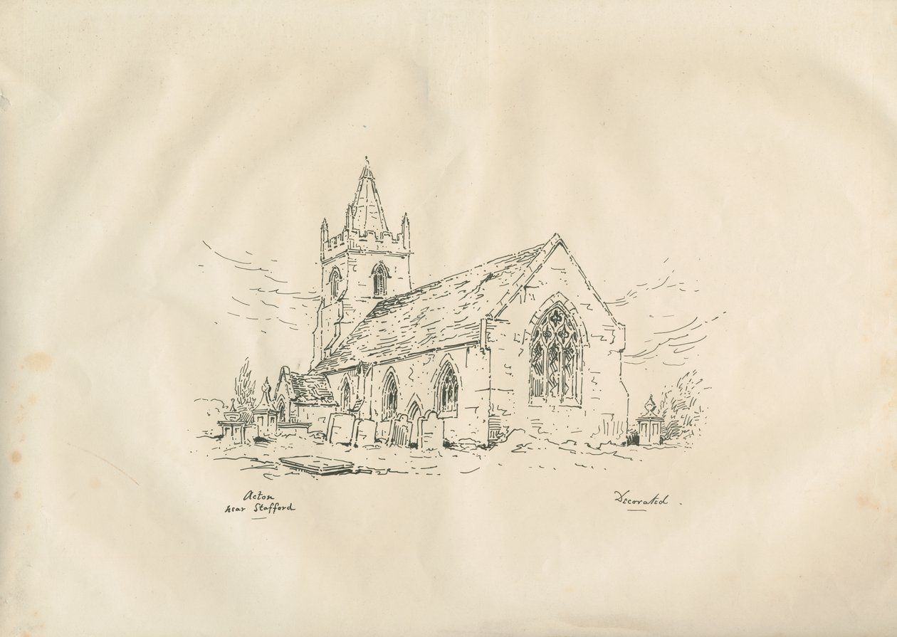 Acton Trussell Church: litografie perem a inkoustem, nd [19. století] od John Louis Petit