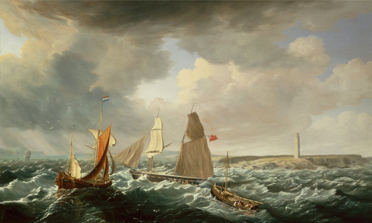Brigantina, holandský galiot a rybářská plavidla (olej na plátně)) od John Lynn
