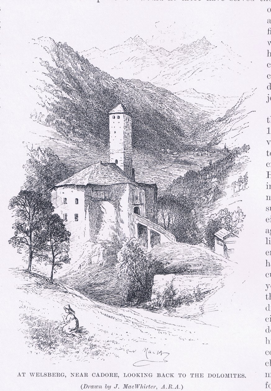Ve Welsbergu, poblíž Cadore, při pohledu zpět do Dolomit, z The Magazine of Art 1893, Cassell and Company od John MacWhirter