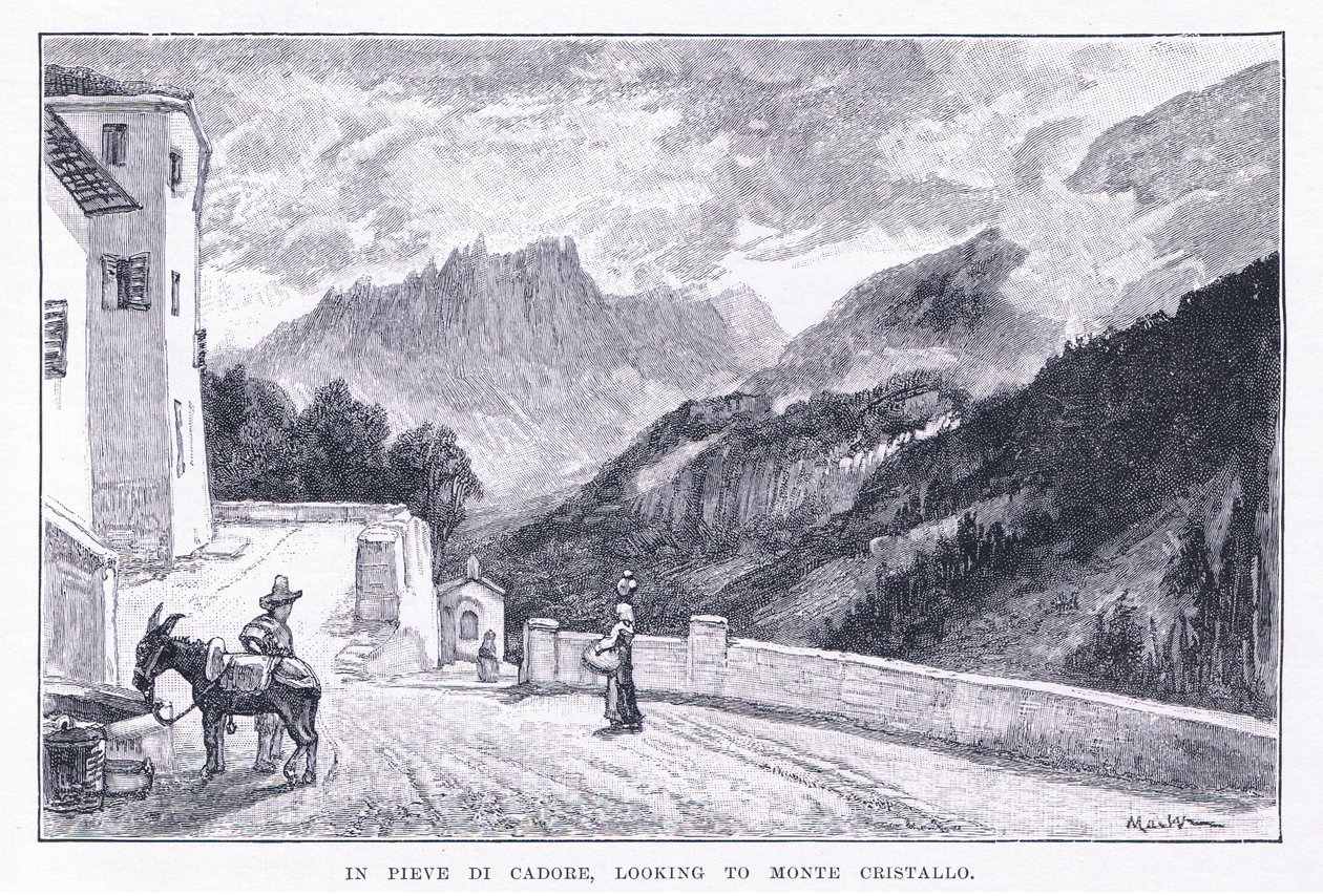 V Pieve Di Cadore, při pohledu na Monte Cristallo, z The Magazine of Art 1893, Cassell and Company od John MacWhirter