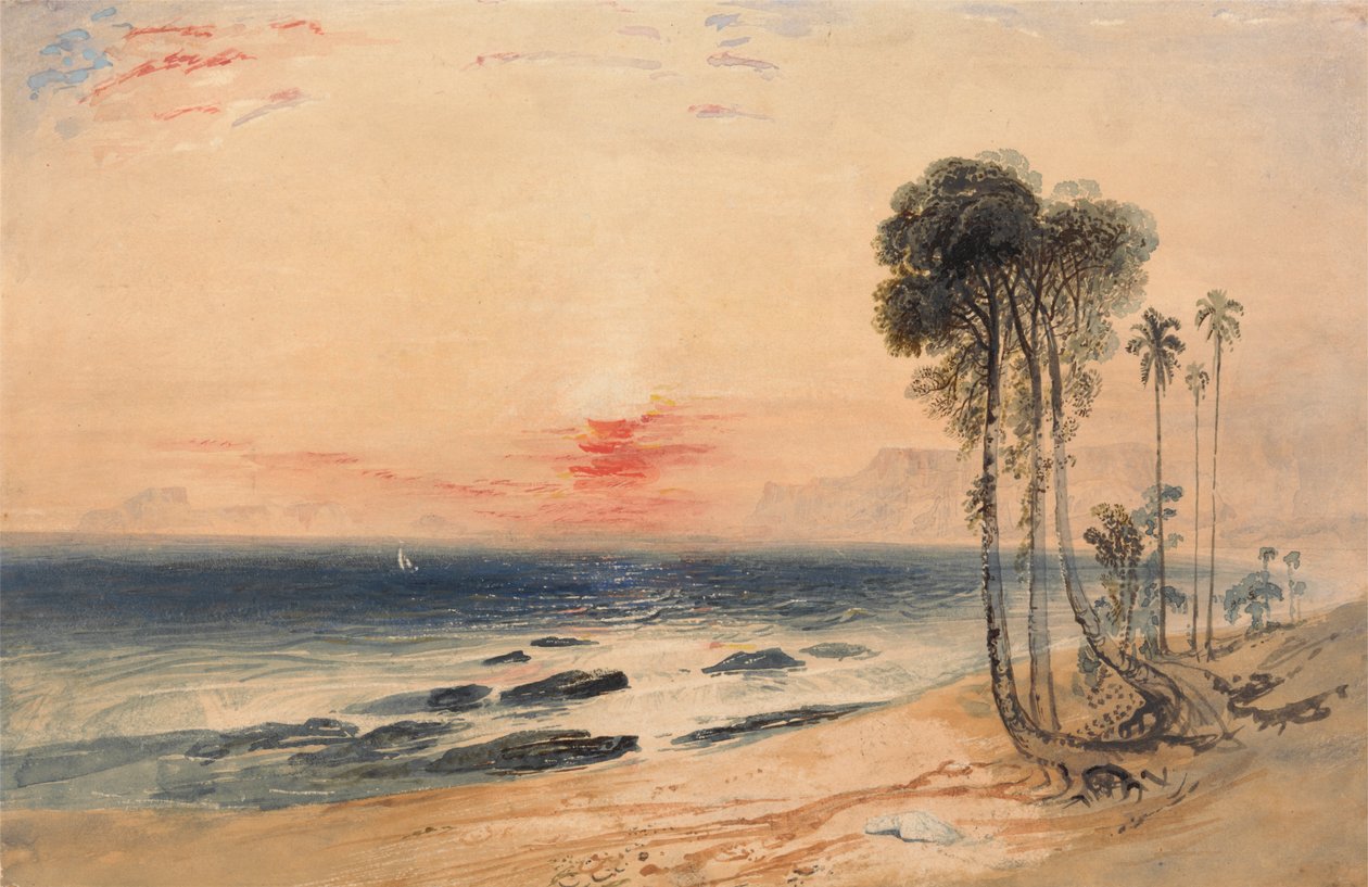 Tropické pobřeží, západ slunce od John Martin