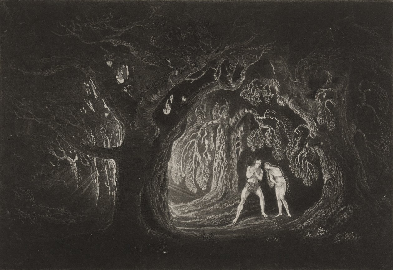 Adam slyšící hlas Všemohoucího, kolem roku 1827 (mezzotinta) od John Martin