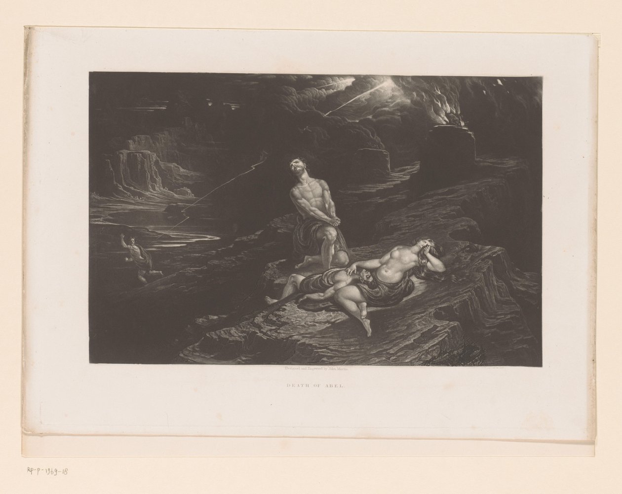 Adam a Eva truchlí nad Ábelem a Bůh proklíná Kaina Smrt Ábela (titul na předmětu) Ilustrace do bible (název série) Ilustrace Bible (název série) od John Martin