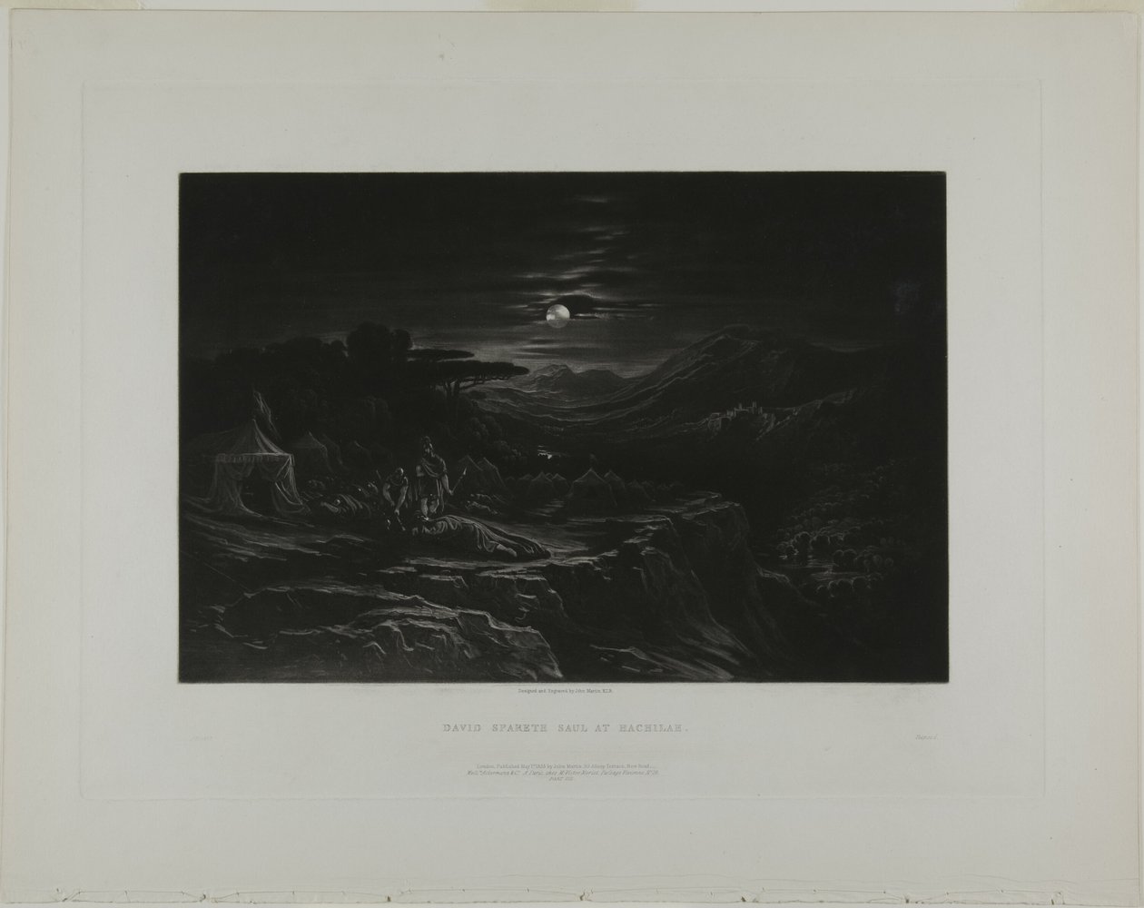 David Spareth Saul v Hachilah, z Ilustrace Bible od John Martin
