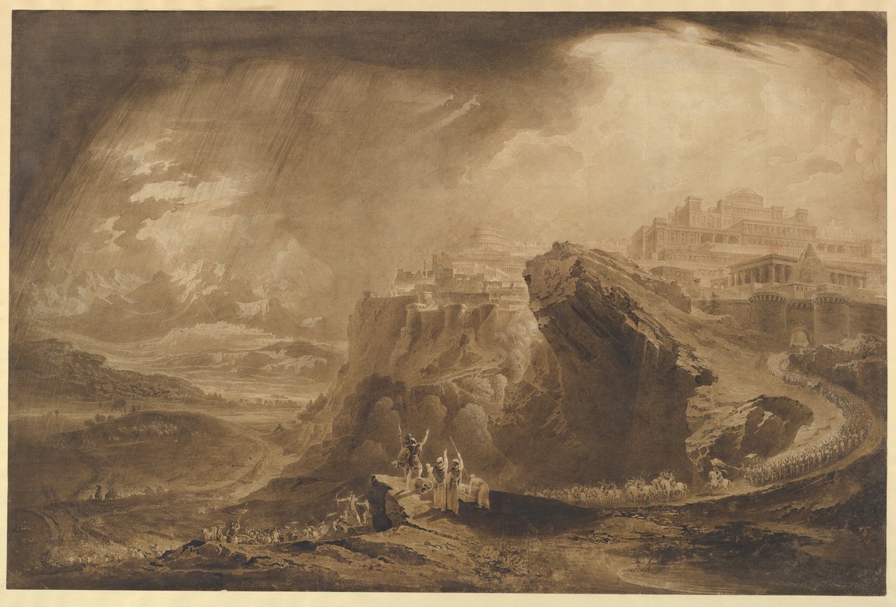 Jozue přikazuje slunci, aby se zastavilo nad Gibeónem (Jozue 10:12-14) od John Martin