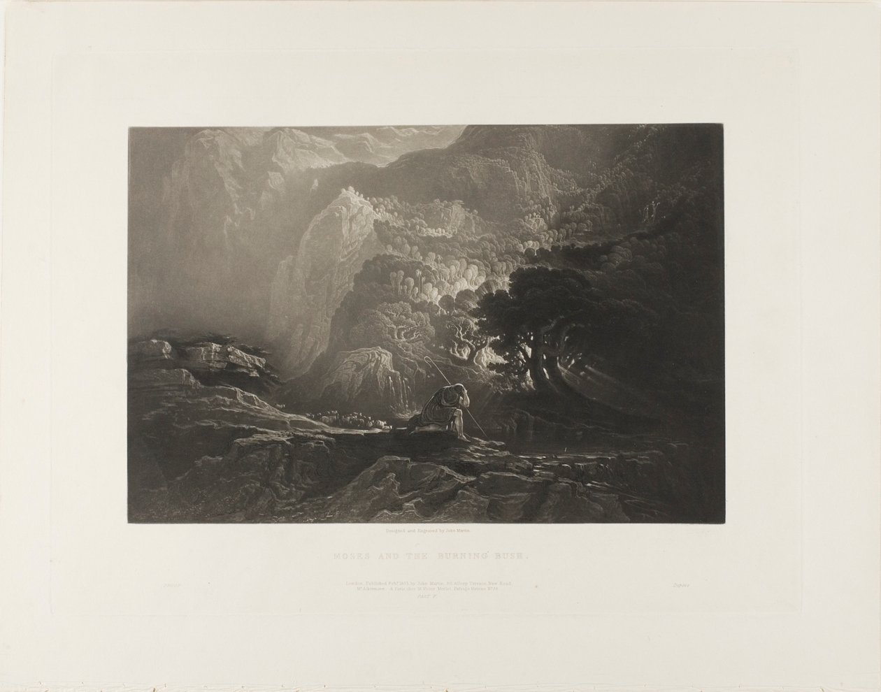 Mojžíš a hořící keř, z ilustrací Bible od John Martin