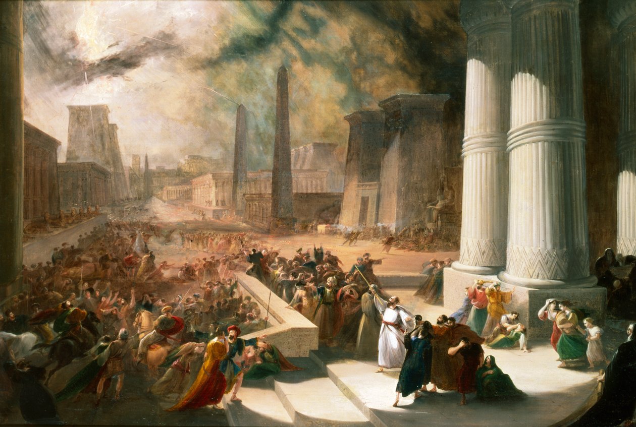 „Jedna ze sedmi egyptských ran. Voda Nilu se zbarvila krvavě do červena, počátek 19. století od John Martin