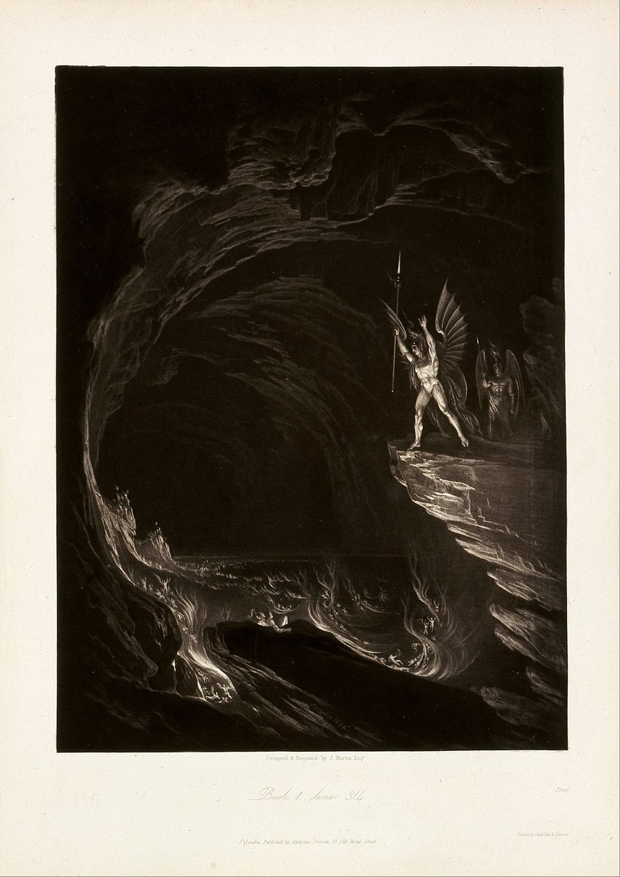 Satan vzbuzuje padlé anděly, kniha 1, řádek 314, z knihy Johna Miltona, Ztracený ráj. od John Martin