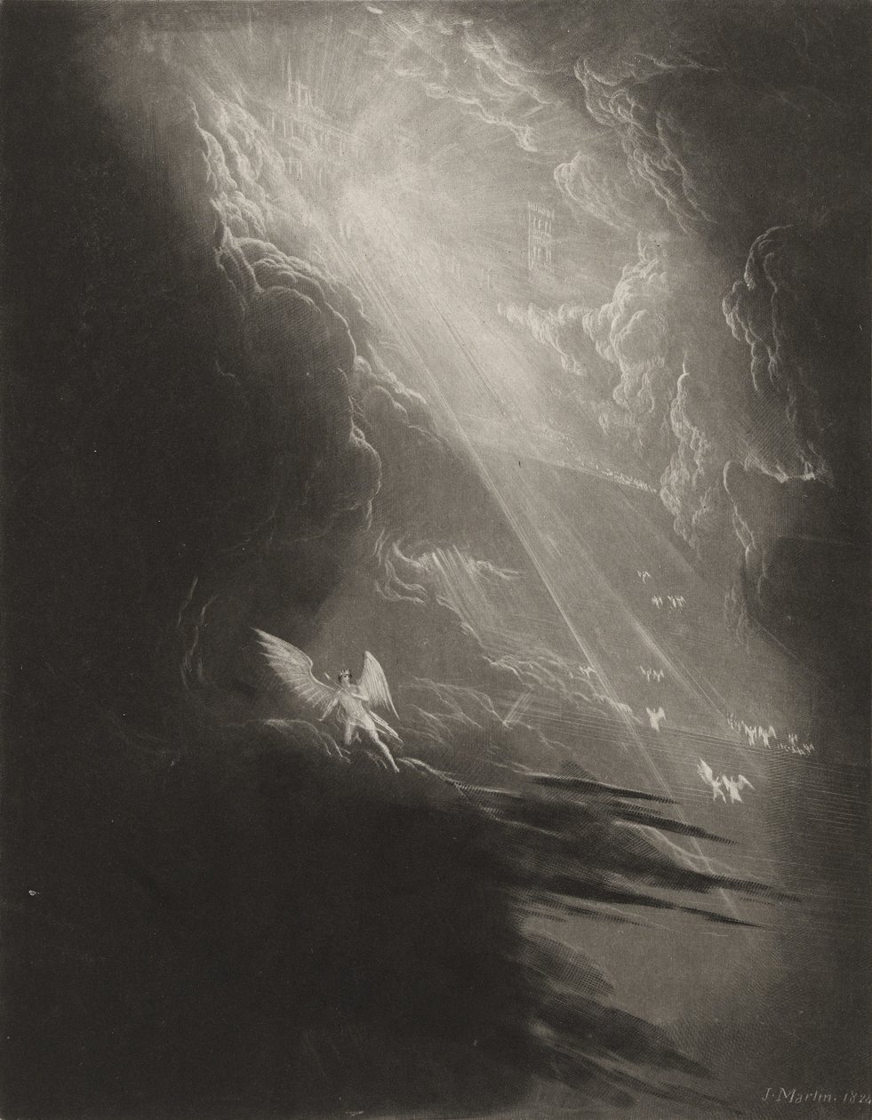 Satan sleduje výstup do nebe, kolem roku 1827 (mezzotinta) od John Martin