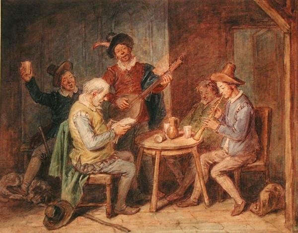 Hudební večírek (akvarel na papíře) od John Massey Wright