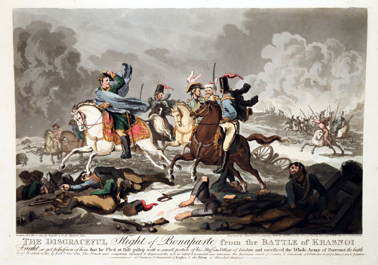 Útěk Bonaparta z bitvy u Krasnoje (Krasnoje) 1812 - Wright, John Massey (1777-1866) - 1814 - Aquatint - 42,1x57,5 - Soukromá sbírka od John Massey Wright