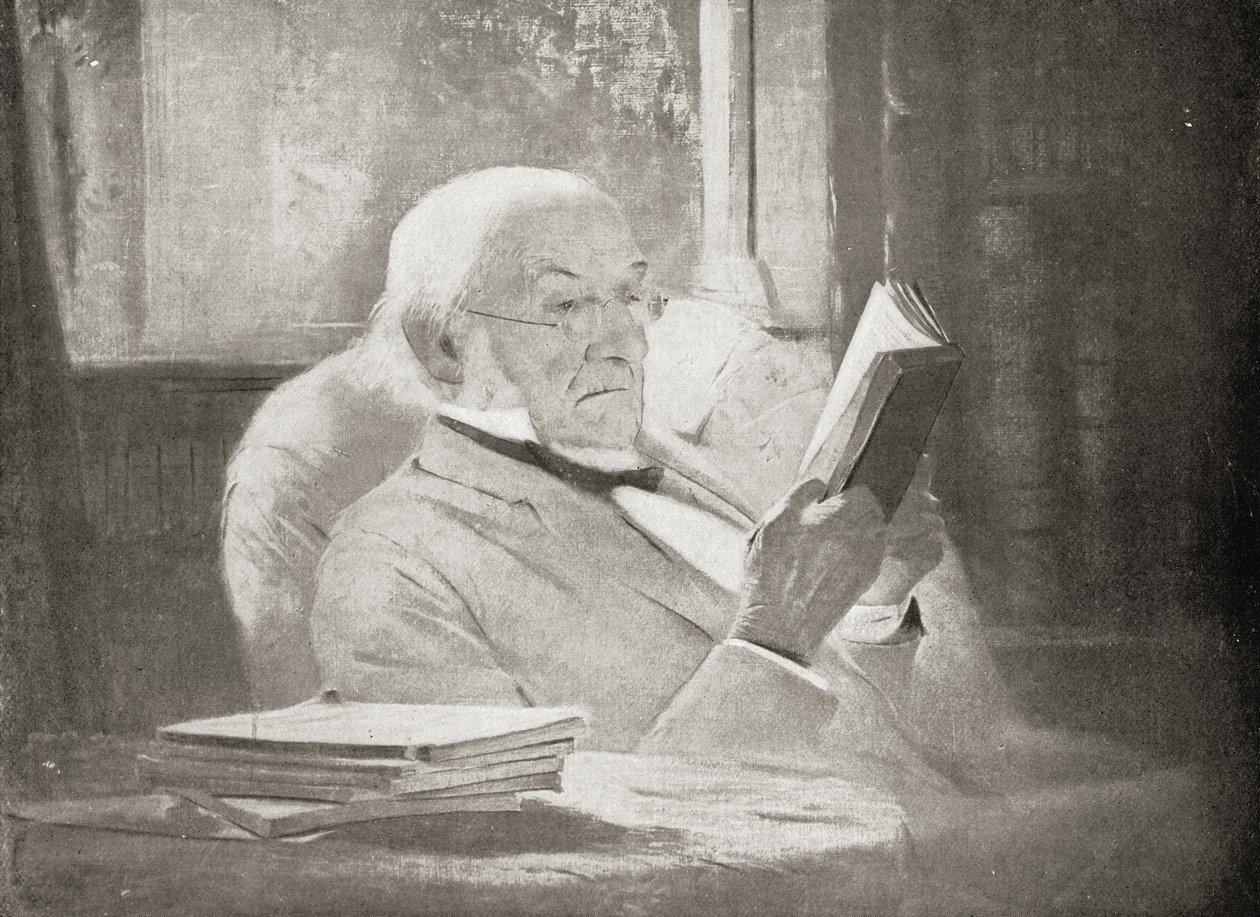 William Ewart Gladstone (1809-98) ve stáří, ilustrace z knihy "V.R.I. Her Life and Empire" od markýze z Lornu od John McLure Hamilton