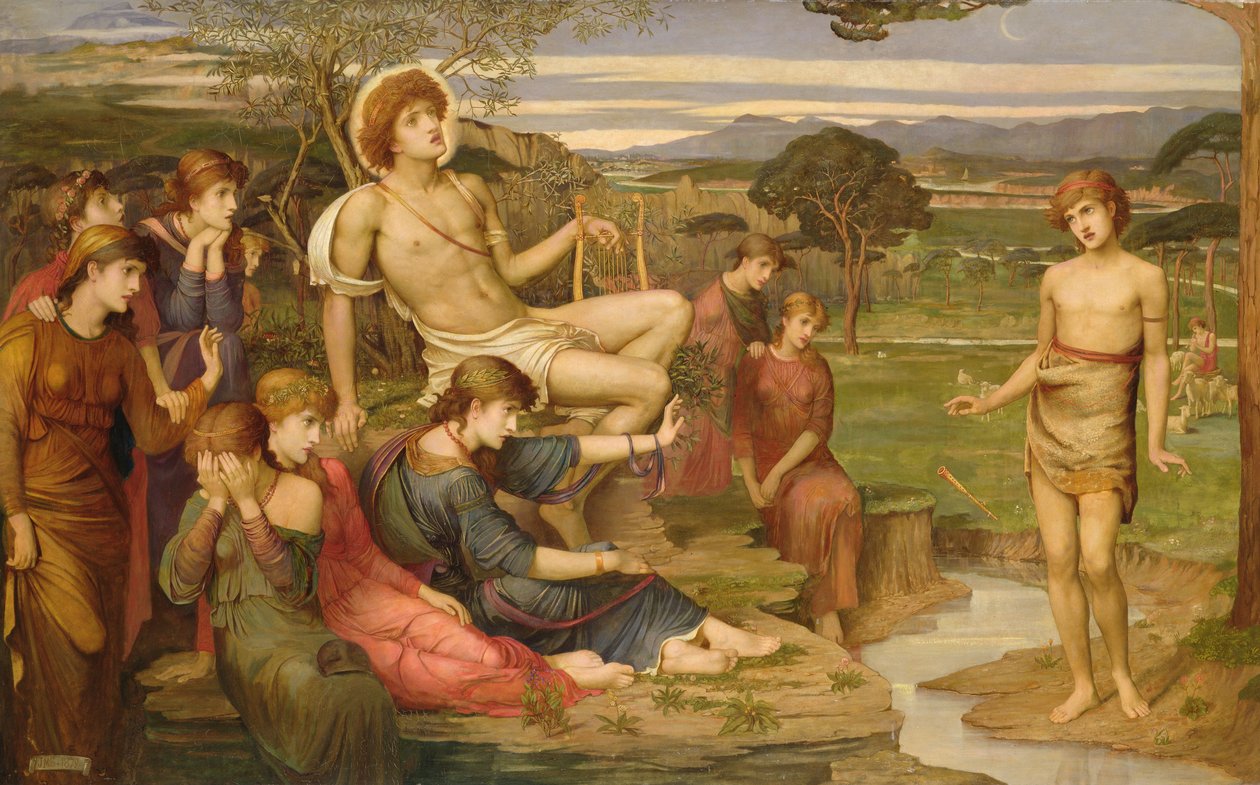 Apollón a Marsyas od John Melhuish Strudwick