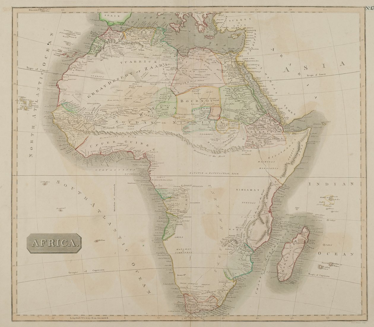 Afrika (ručně kolorovaná rytina) od John Menzies