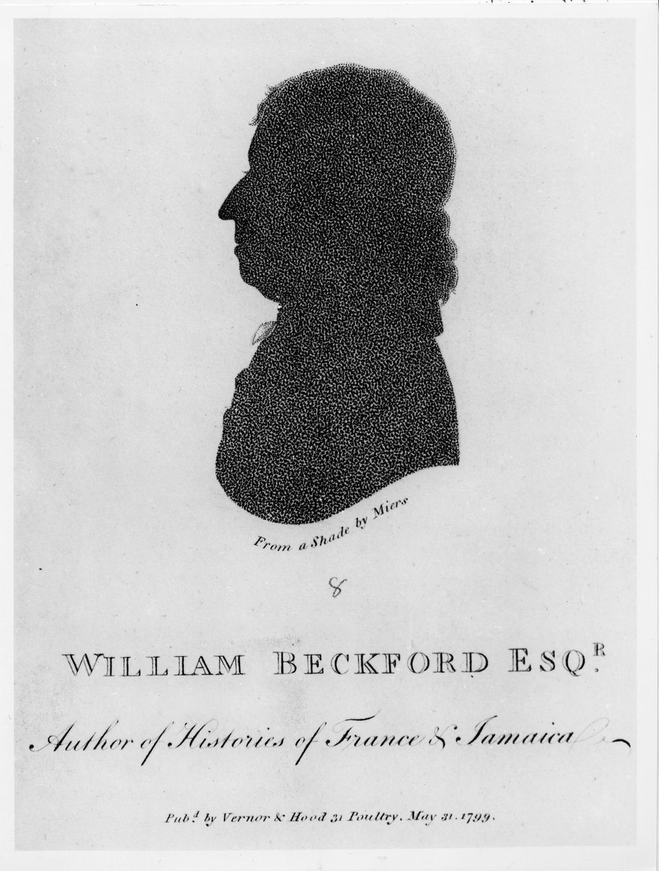 William Beckford Esq. († 1799) Autor Dějin Francie a Jamajky, ze stínu, hospoda. Vernor und Hood, 1799 od John Miers