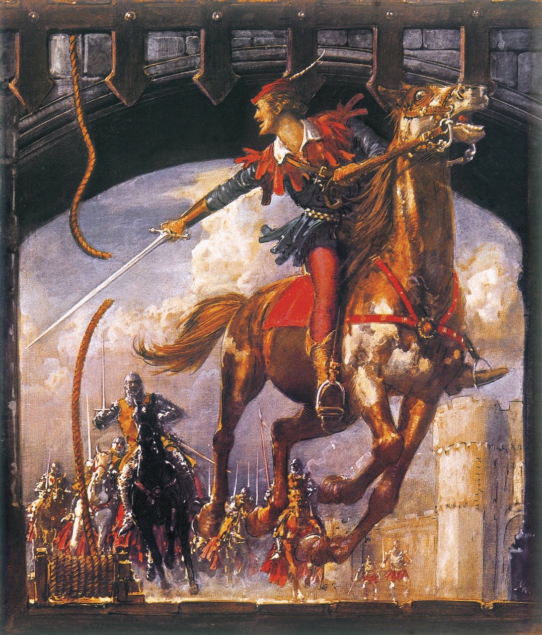 Robin Hood pronásledovaný normanskými vojáky od John Millar Watt