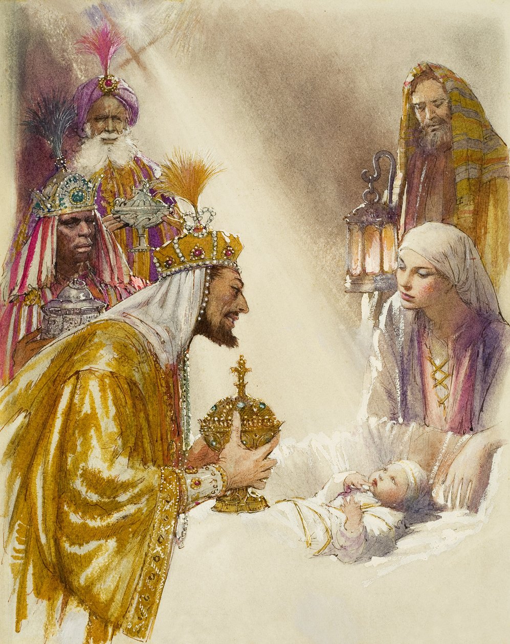 Tři mudrci (kvaš na papíře) od John Millar Watt