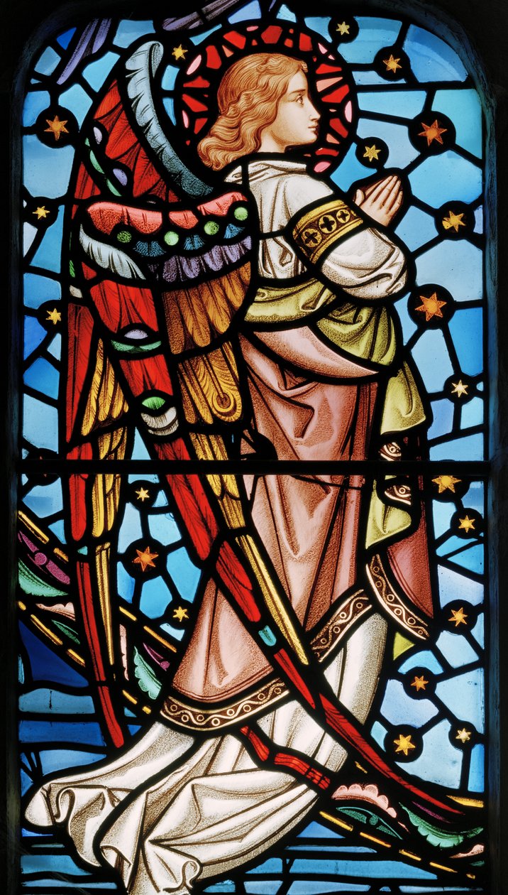 Cuxton, St Michael, East Window, Lavers & Barraud, John Millner Allen (1827-1902), Angel from Christ in Majesty with Saints, c.1865 od John Millner Allen