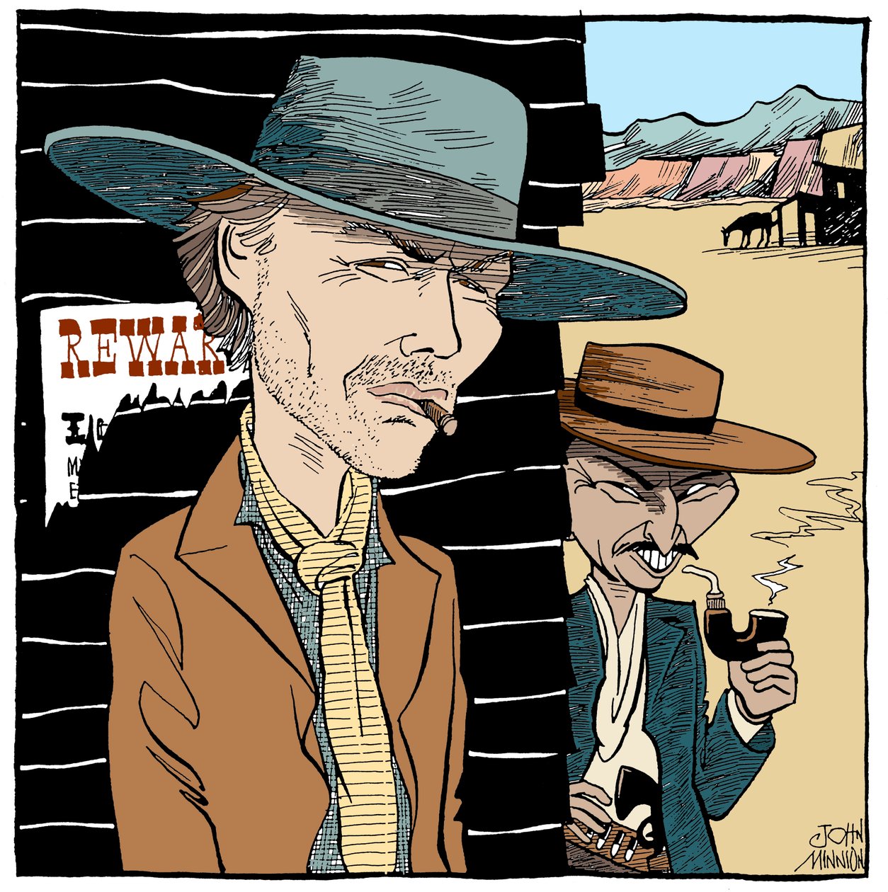 Clint Eastwood a Lee Van Cleef, karikatura John Minnion od John Minnion