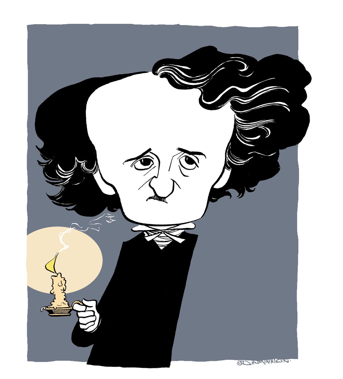 Edgar Allan Poe - karikatura, drží svíčku od John Minnion