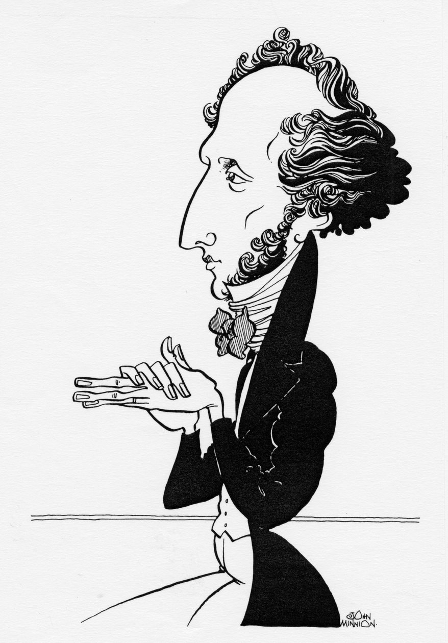 Felix Mendelssohn - Karikatura německého skladatele, 3. února 1809 - 4. listopadu 1847 od John Minnion