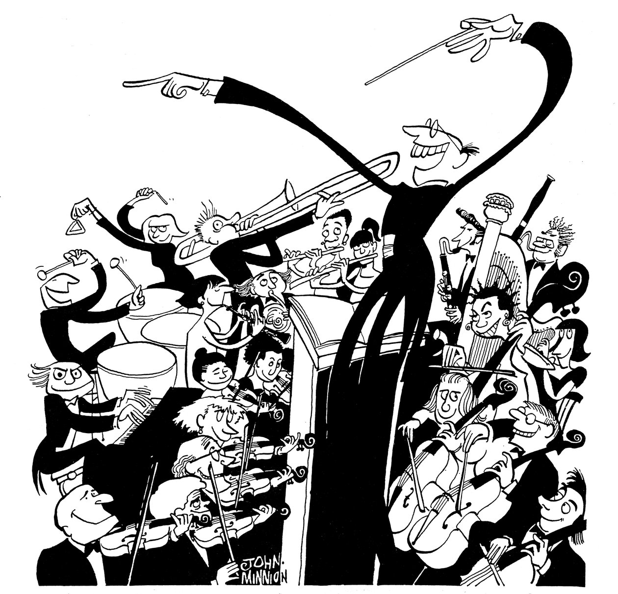 Orchestr a dirigent - karikatura Johna Minniona od John Minnion