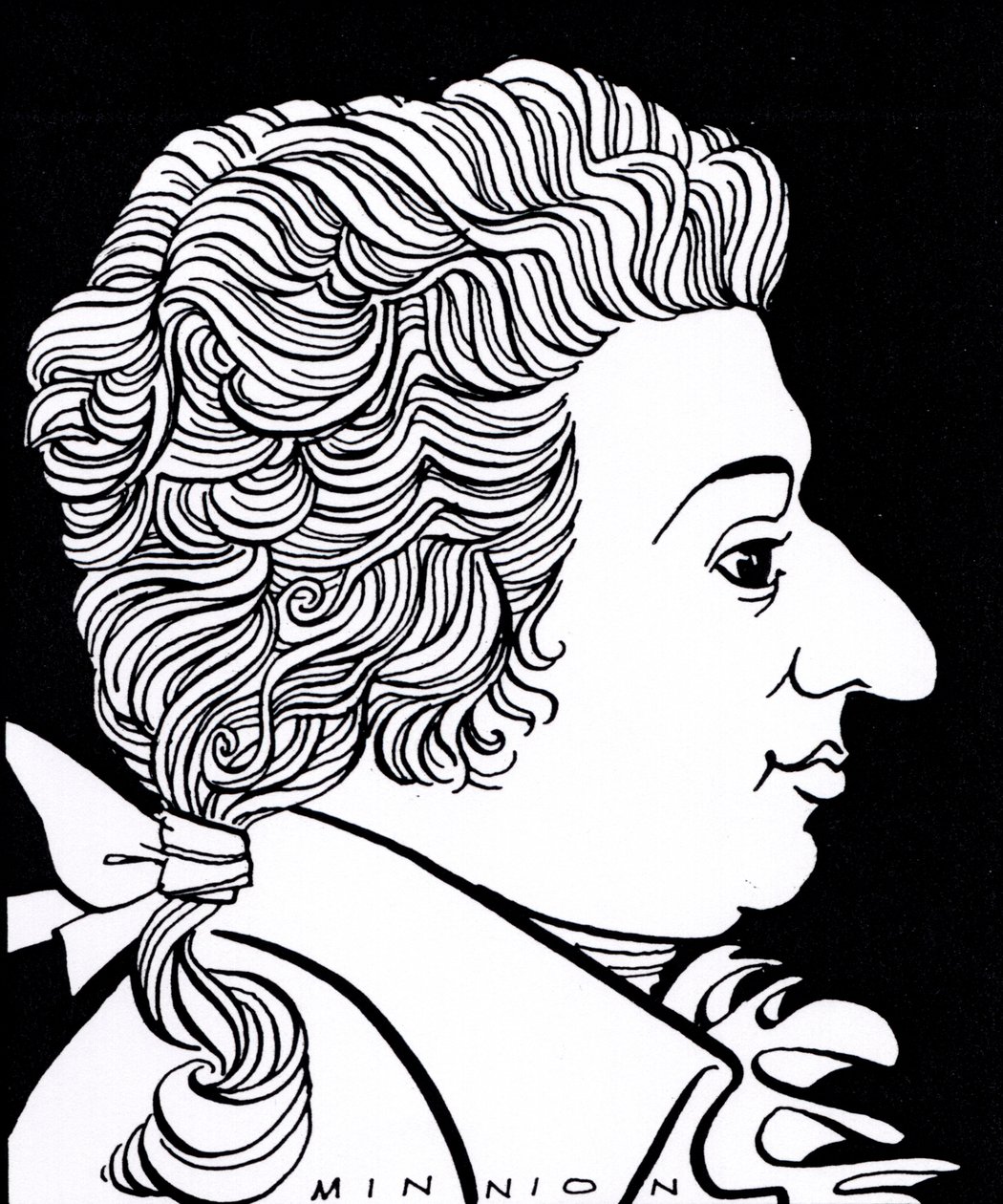 Wolfgang Amadeus Mozart - karikatura od John Minnion