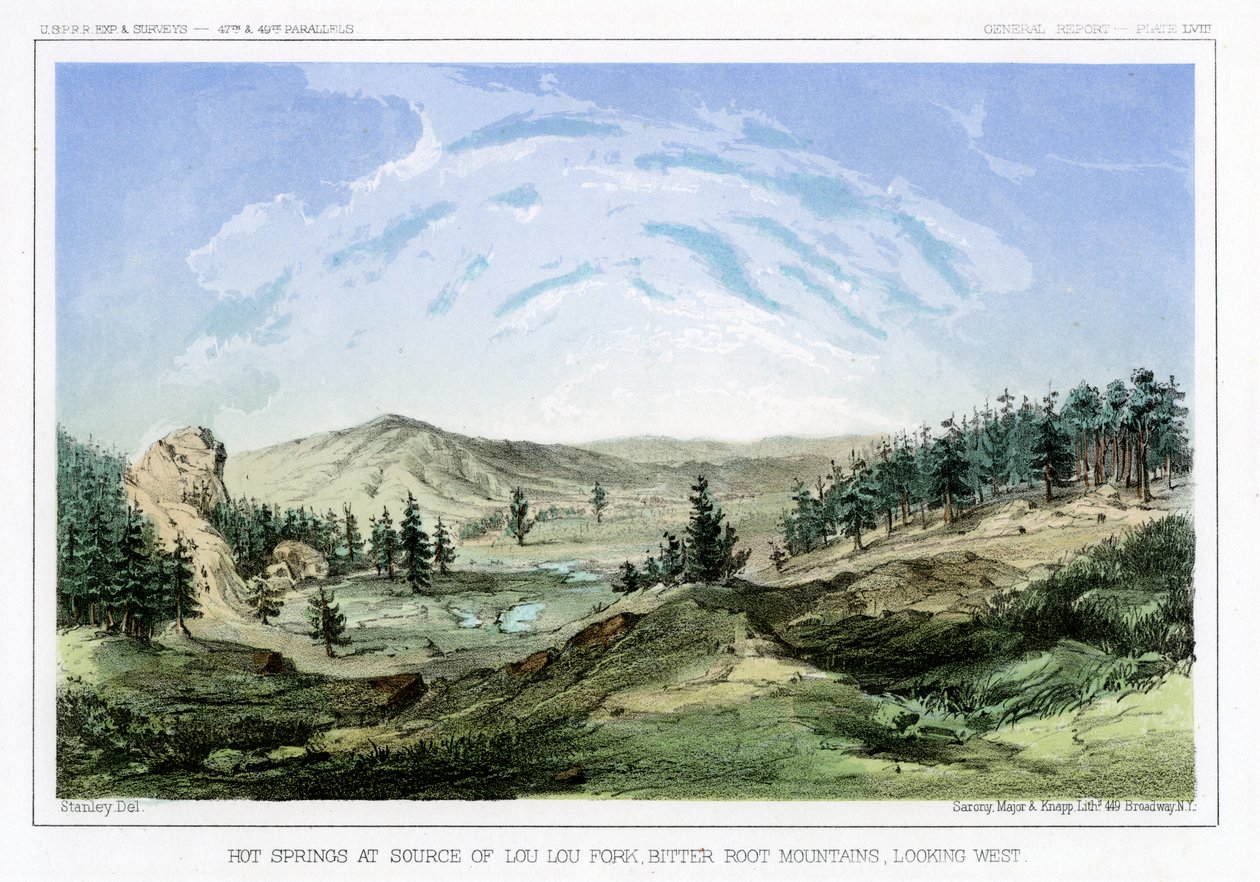 Hot Springs u jejich zdroje v Lou Lou Fork, Bitterroot Mountains, Montana, USA, 1856. od John Mix Stanley