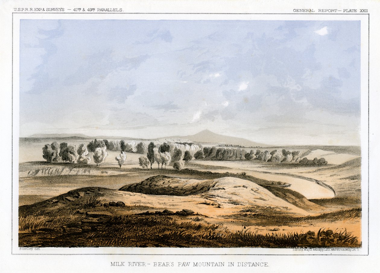 Milk River, s Bears Paw Mountain v dálce, Montana, USA, 1856. od John Mix Stanley